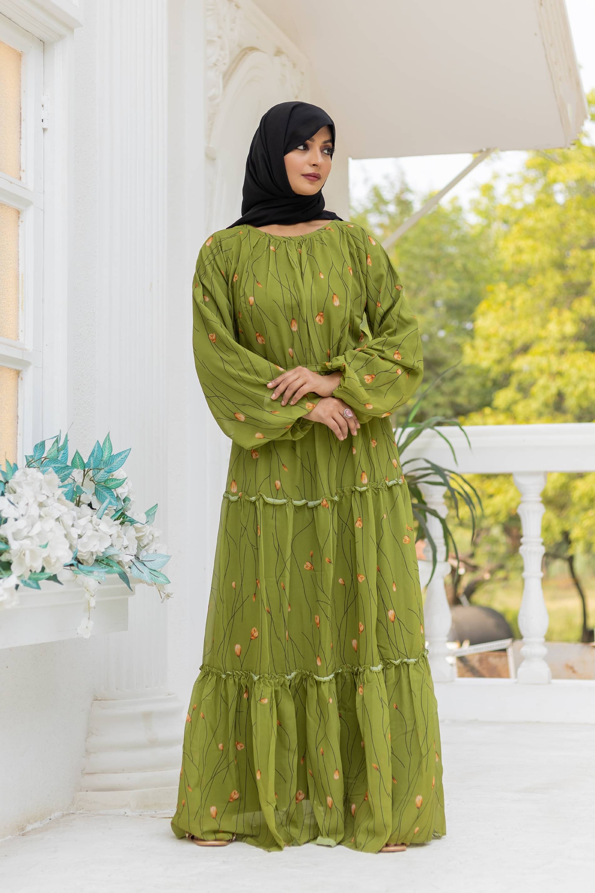    			SARINKU Georgette Burqa without Hijab Green ( Pack of 1 )