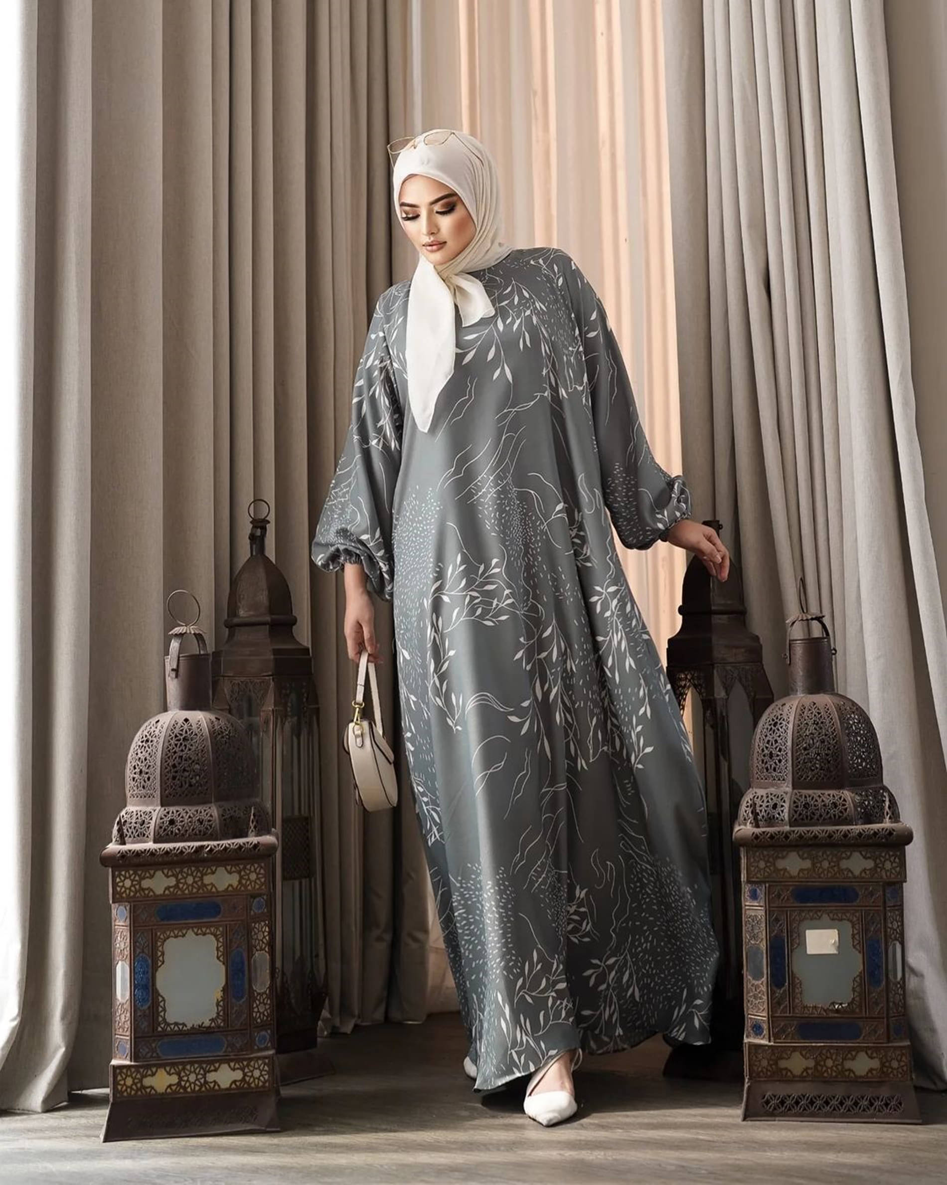     			SARINKU Polyester Burqa without Hijab Light Grey ( Pack of 1 )