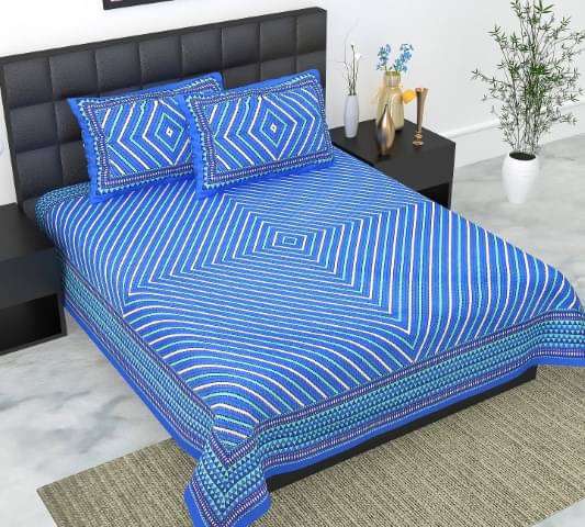     			E Elma Cotton 1 Double Bedsheet with 2 Pillow Covers ( Blue )