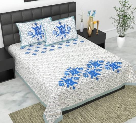 E Elma Cotton 1 Double Bedsheet with 2 Pillow Covers ( Blue ) E Elma Cotton 1 Double Bedsheet with 2 Pillow Covers ( Blue )