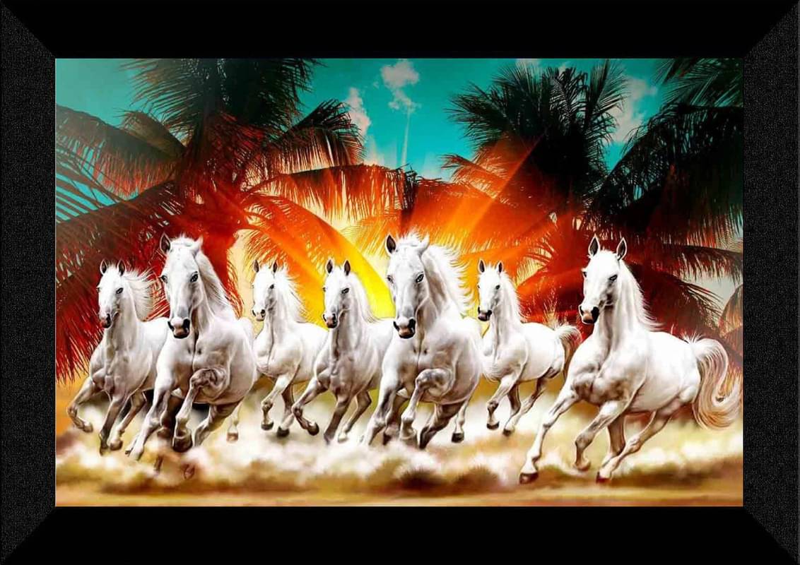     			SNDArt  Vastu 7 Lucky Running Horses Painting With Frame For Living Room Gift Items 11 x 14 inch