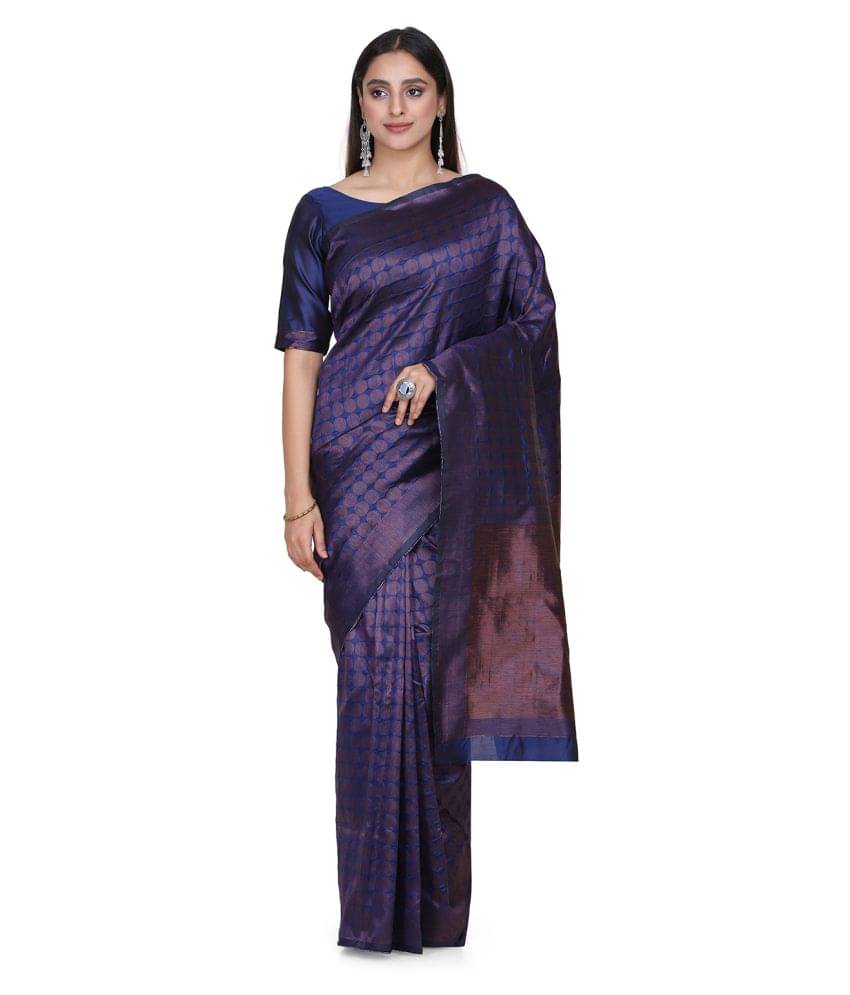     			Shaily Retails Silk Blend Saree With Unstitched Blouse Piece ( Blue )