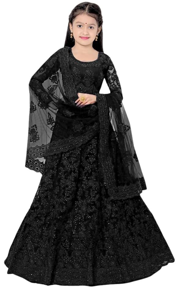     			Supar Sleave Net Lehenga Choli Set For Girls ( Pack of 1 , Black )