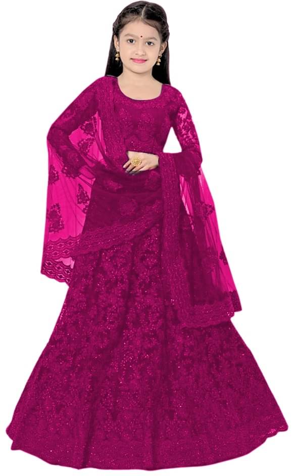     			Supar Sleave Net Lehenga Choli Set For Girls ( Pack of 1 , Purple )