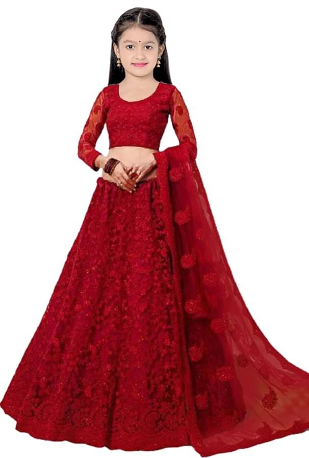     			Supar Sleave Net Lehenga Choli Set For Girls ( Pack of 1 , Red )