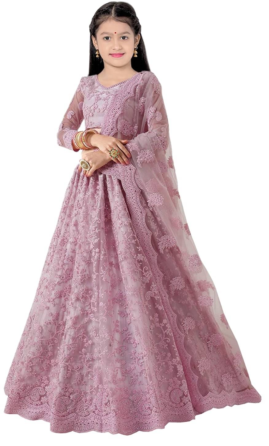     			Supar Sleave Net Lehenga Choli Set For Girls ( Pack of 1 , Pink )