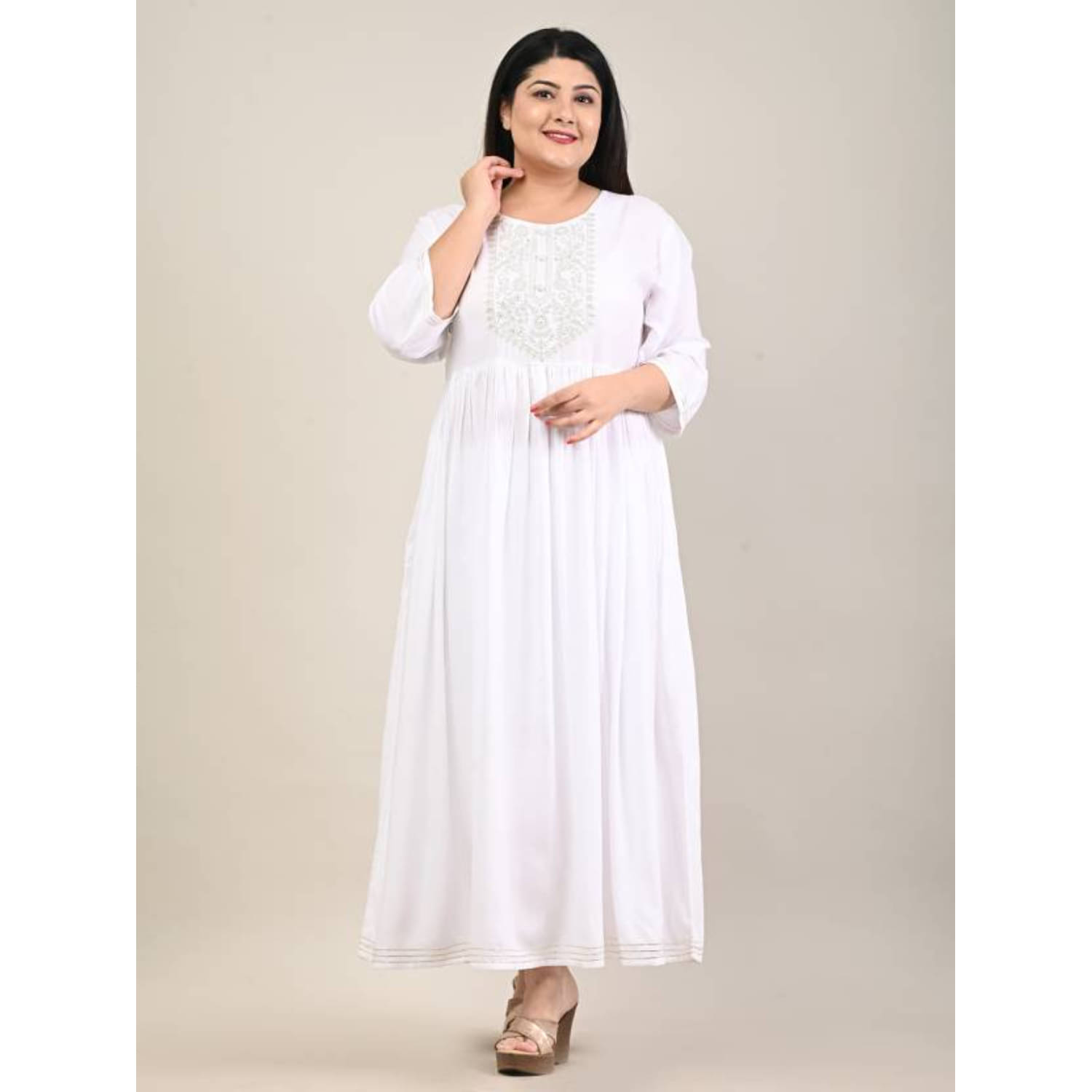     			Swasti Women Rayon Solid Gown ( White )