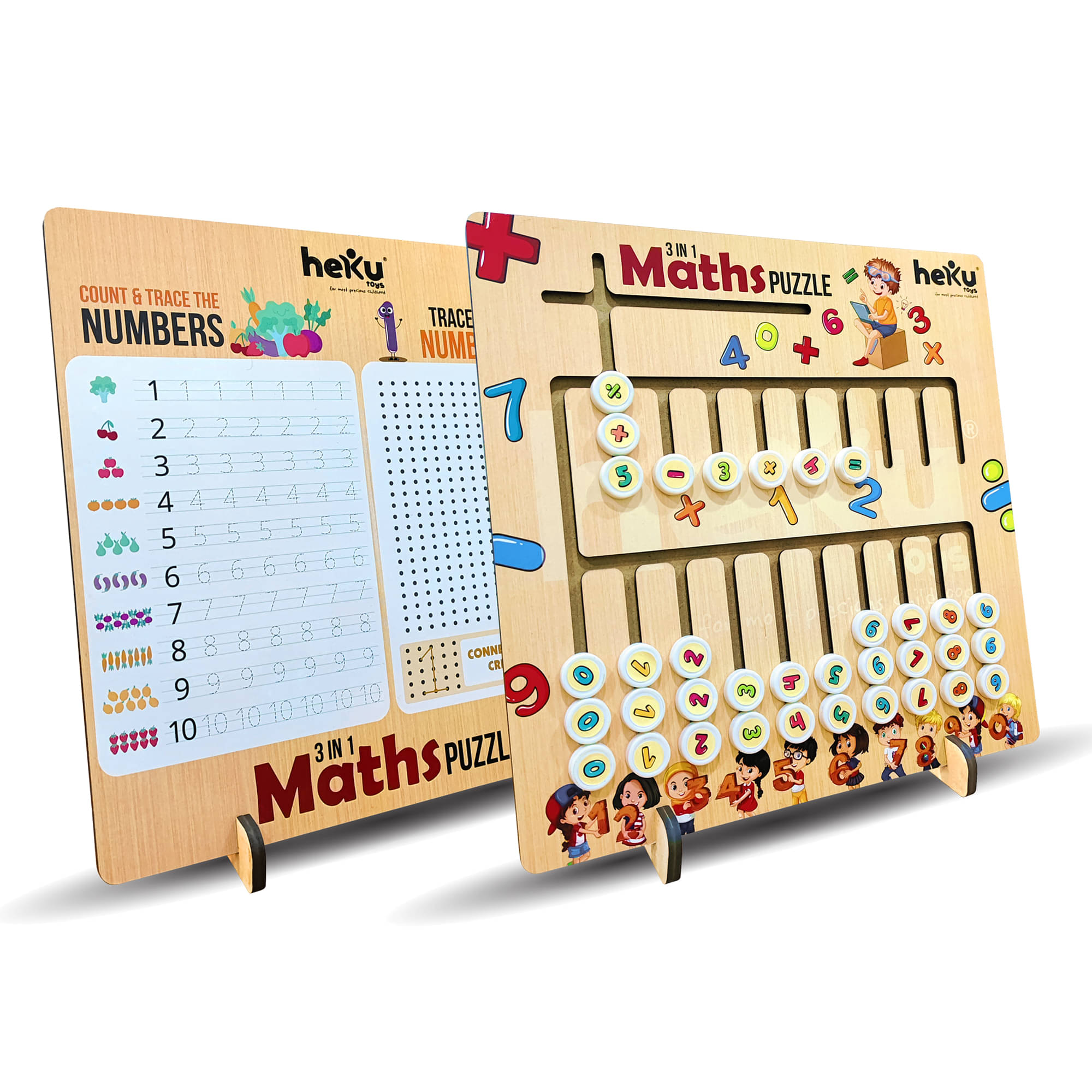    			TOY DEKHO 3 in 1 Maths Puzzle / Wooden 3 In 1 Maths Number Shapes Puzzle Board Game / Creative Educational Maths 3 in 1 Puzzle Wooden Game for Kids (Multi-Color) / Educational Board Games 6+ Years Girls and Boys.