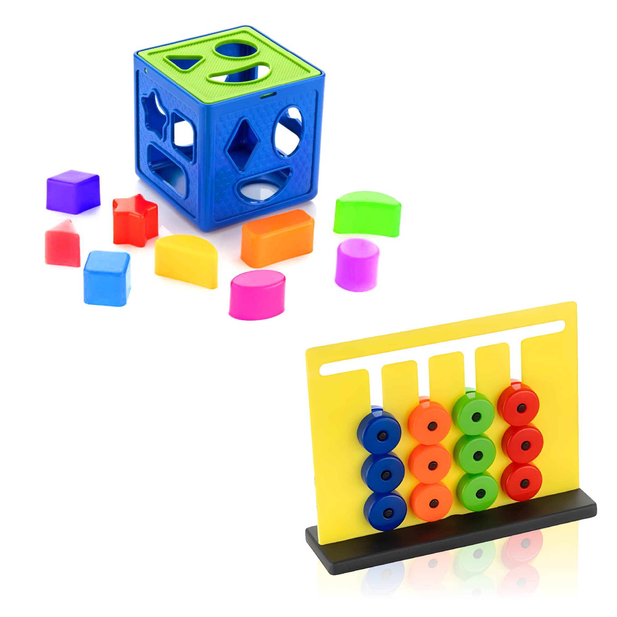     			TOY DEKHO Buy 1 Get 1 Combo (Plastic Shape Sorter Cube Block 9 Pcs Toy + Montessori Slide Puzzles - Brain Game)  Multicolor Baby Activity Toys For Boys Girls 2,3,4,5,6+ years