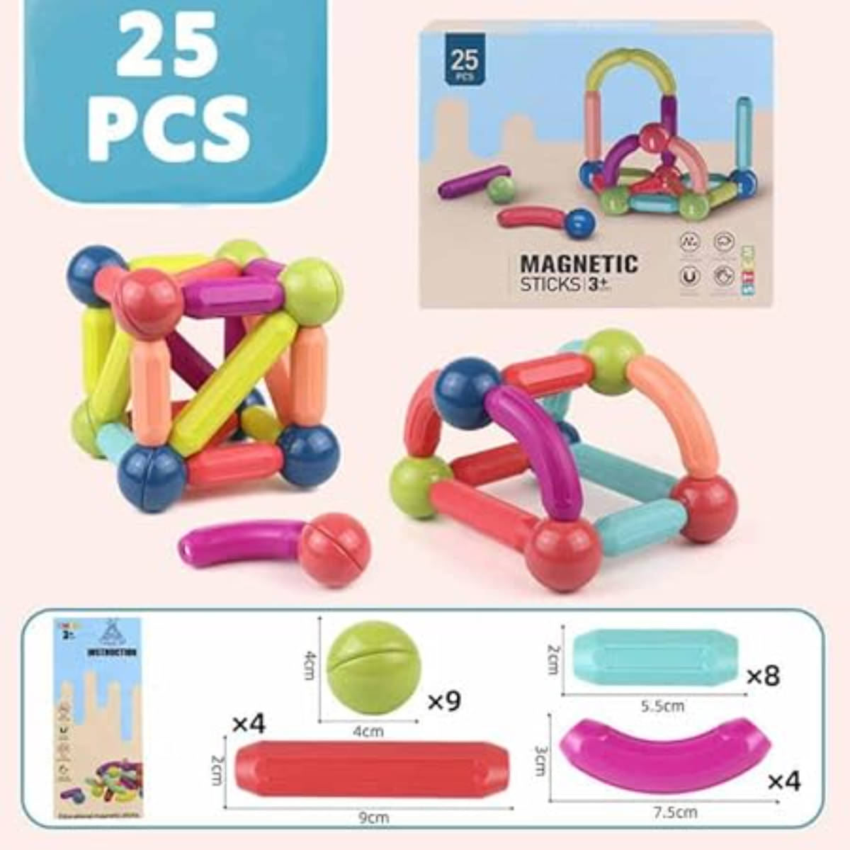     			TOY JUNCTION Magnetic Building Sticks Blocks Kids Toys(25 pcs), Learning Sticks and Balls, Activities Toys for Toddlers, Educational Magnet
