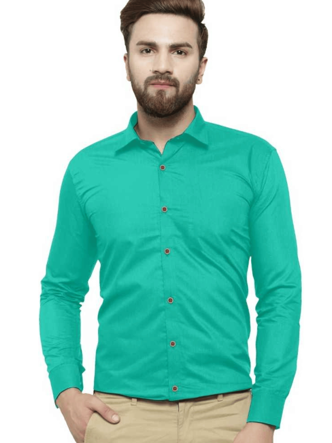 VERTUSY 100% Cotton Regular Fit Solids Full Sleeves Men's Casual Shirt - Turquoise ( Pack of 1 )     			VERTUSY 100% Cotton Regular Fit Solids Full Sleeves Men's Casual Shirt - Turquoise ( Pack of 1 )