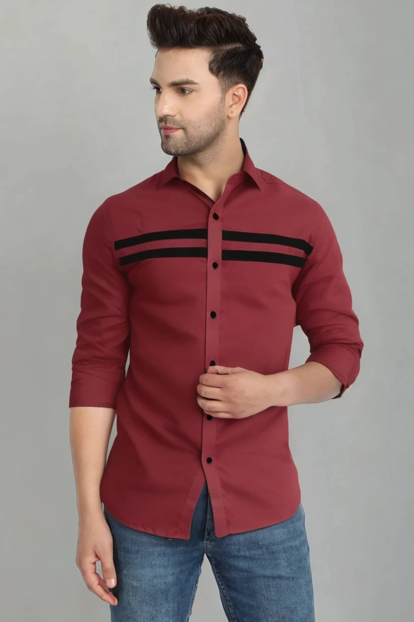     			VERTUSY Cotton Blend Regular Fit Striped Full Sleeves Men's Casual Shirt - Maroon ( Pack of 1 )