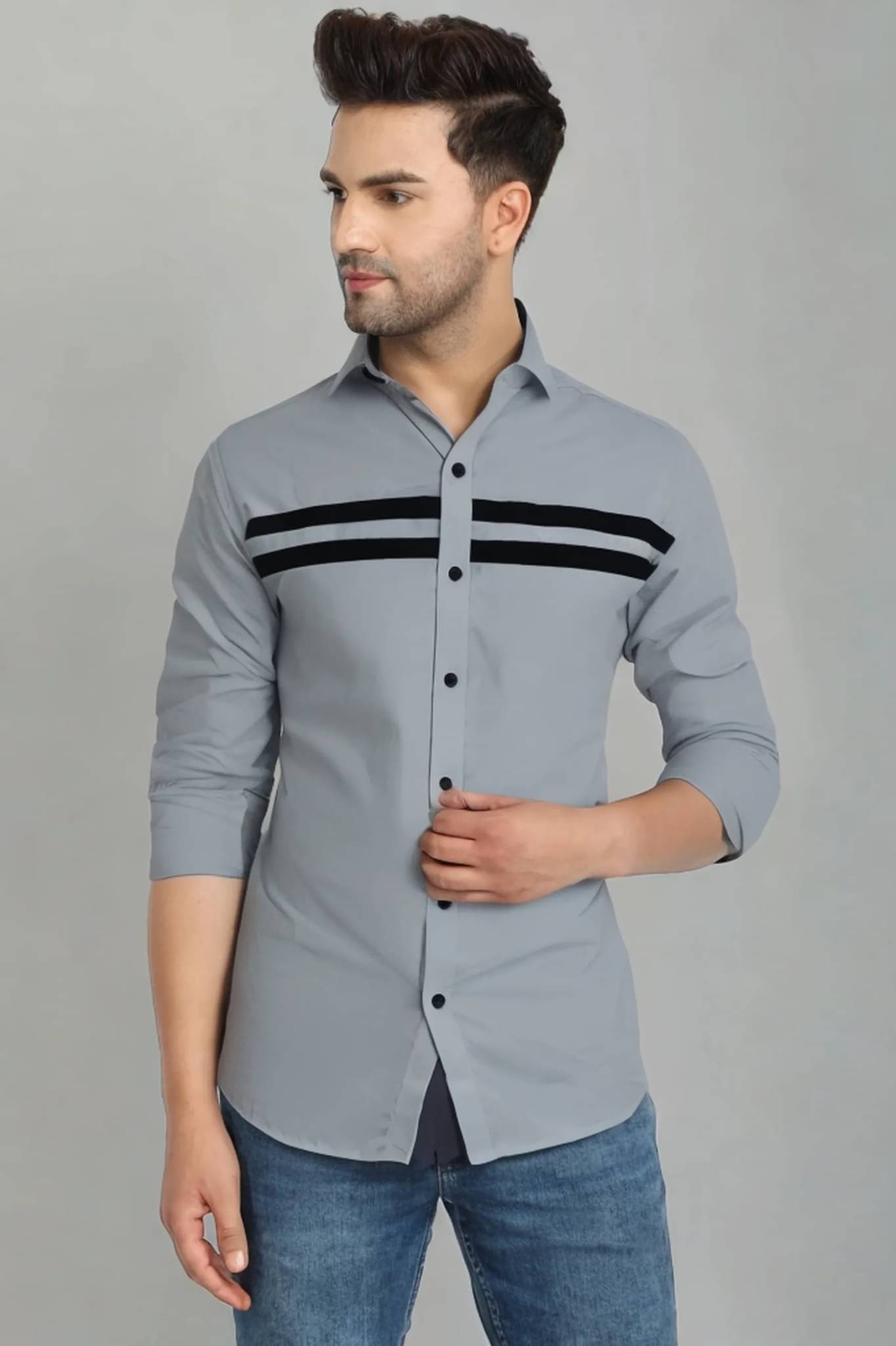     			VERTUSY Cotton Blend Regular Fit Striped Full Sleeves Men's Casual Shirt - Grey ( Pack of 1 )
