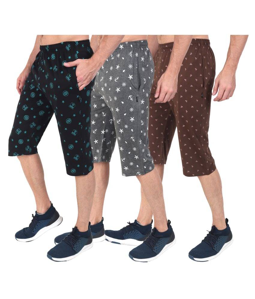 Zeffit - Multi Cotton Blend Men's Three-Fourths ( Pack of 3 ) Zeffit - Multi Cotton Blend Men's Three-Fourths ( Pack of 3 )