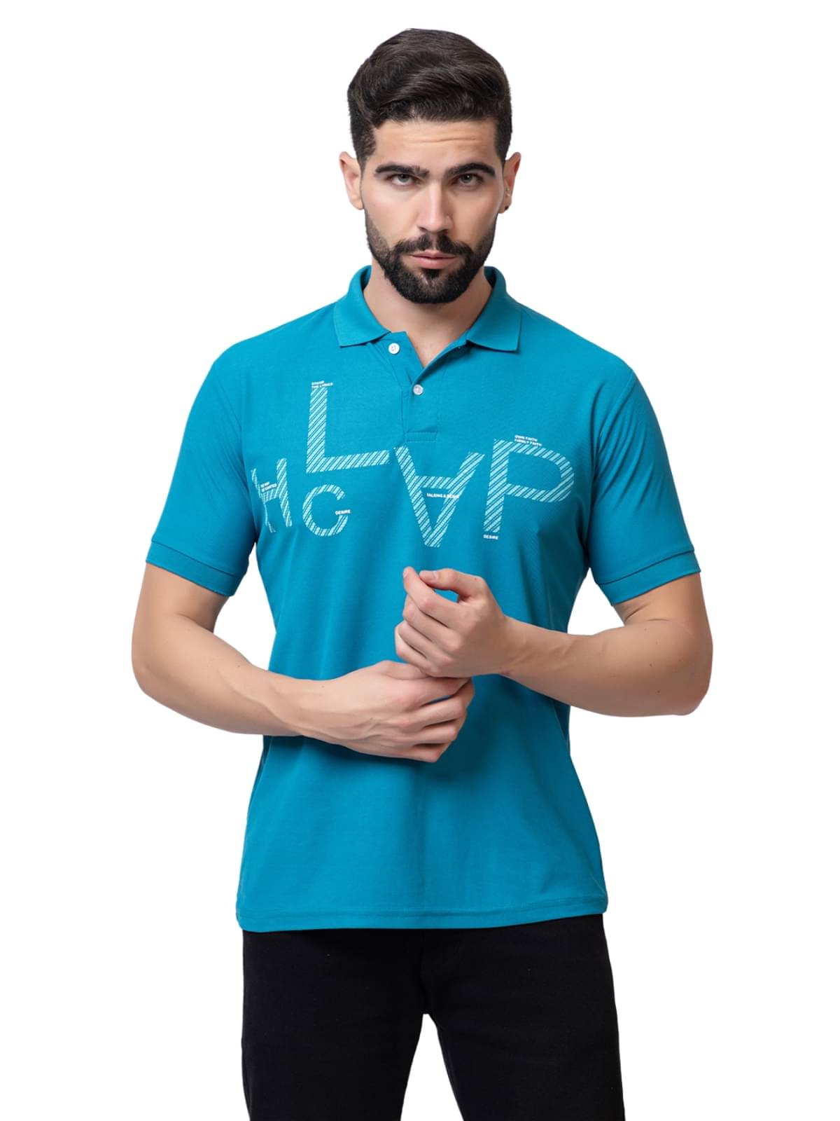     			Zeffit Pack of 1 Polyester Regular Fit Printed Half Sleeves Men's Polo T Shirt ( Teal Blue )