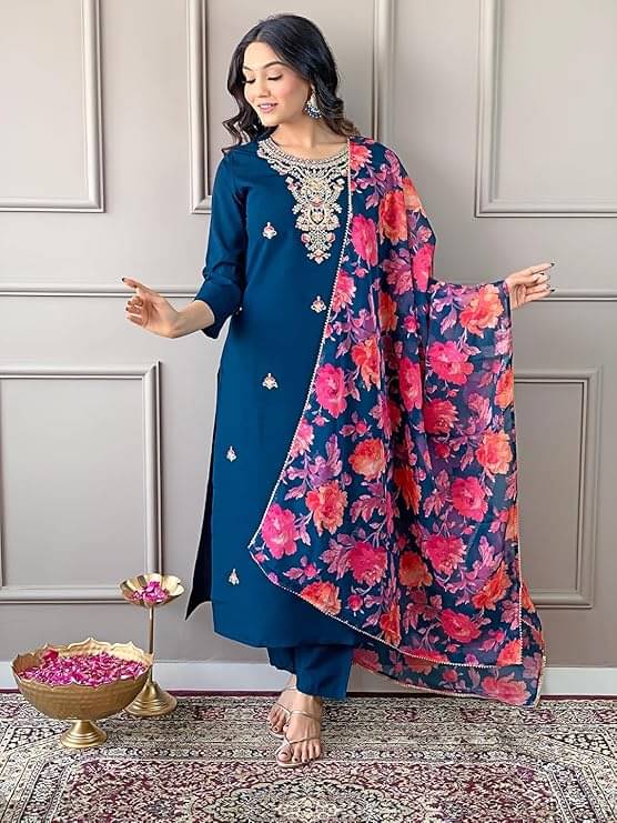 piludi Viscose Embroidered Kurti With Pants Women's Stitched Salwar Suit - Blue ( Pack of 1 )     			piludi Viscose Embroidered Kurti With Pants Women's Stitched Salwar Suit - Blue ( Pack of 1 )
