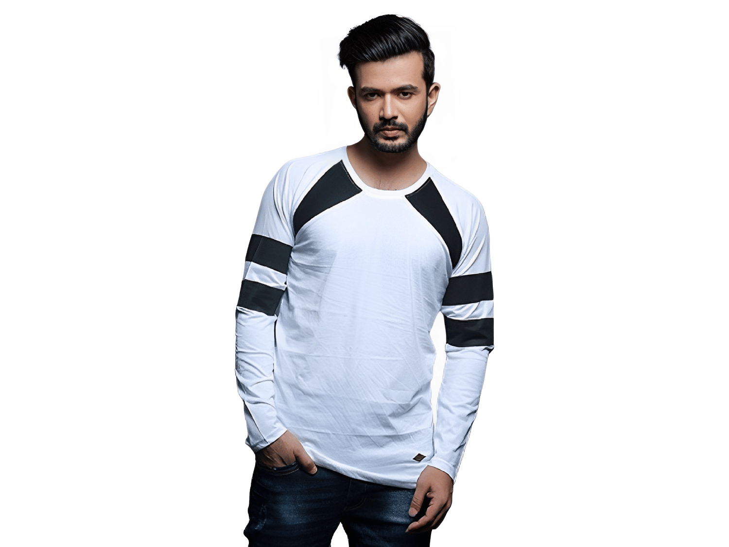     			risemax Cotton Blend Regular Fit Colorblock Full Sleeves Men's Round T-Shirt - White ( Pack of 1 )