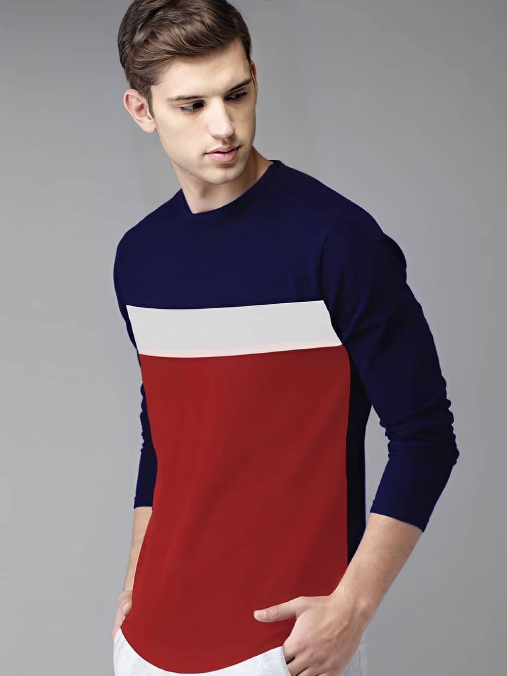 risemax Cotton Blend Regular Fit Colorblock Full Sleeves Men's Round T-Shirt - Multicolor11 ( Pack of 1 )     			risemax Cotton Blend Regular Fit Colorblock Full Sleeves Men's Round T-Shirt - Multicolor11 ( Pack of 1 )