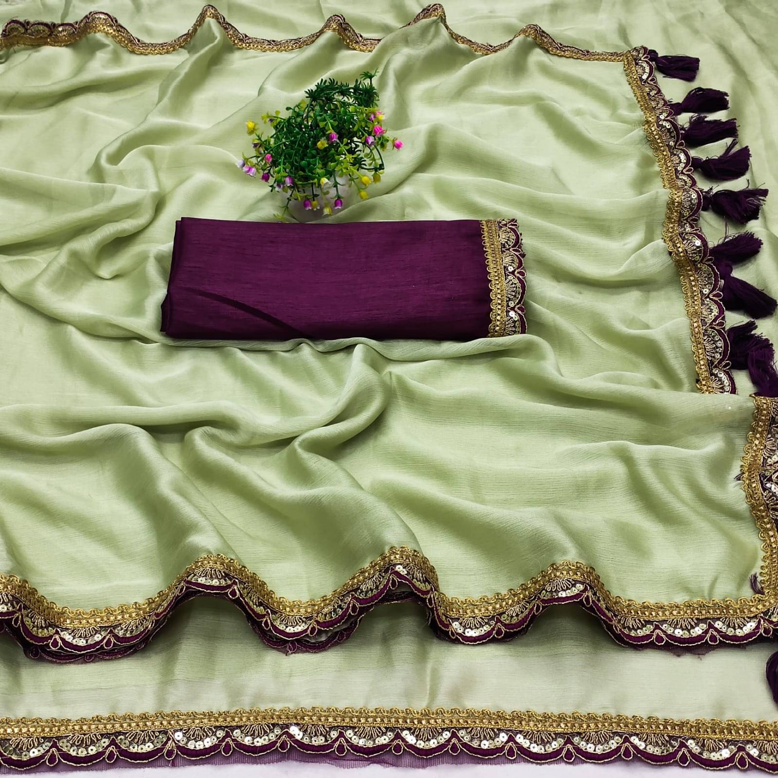     			supalee Tex Chiffon Embroidered Saree With Unstitched Blouse Piece ( Green )