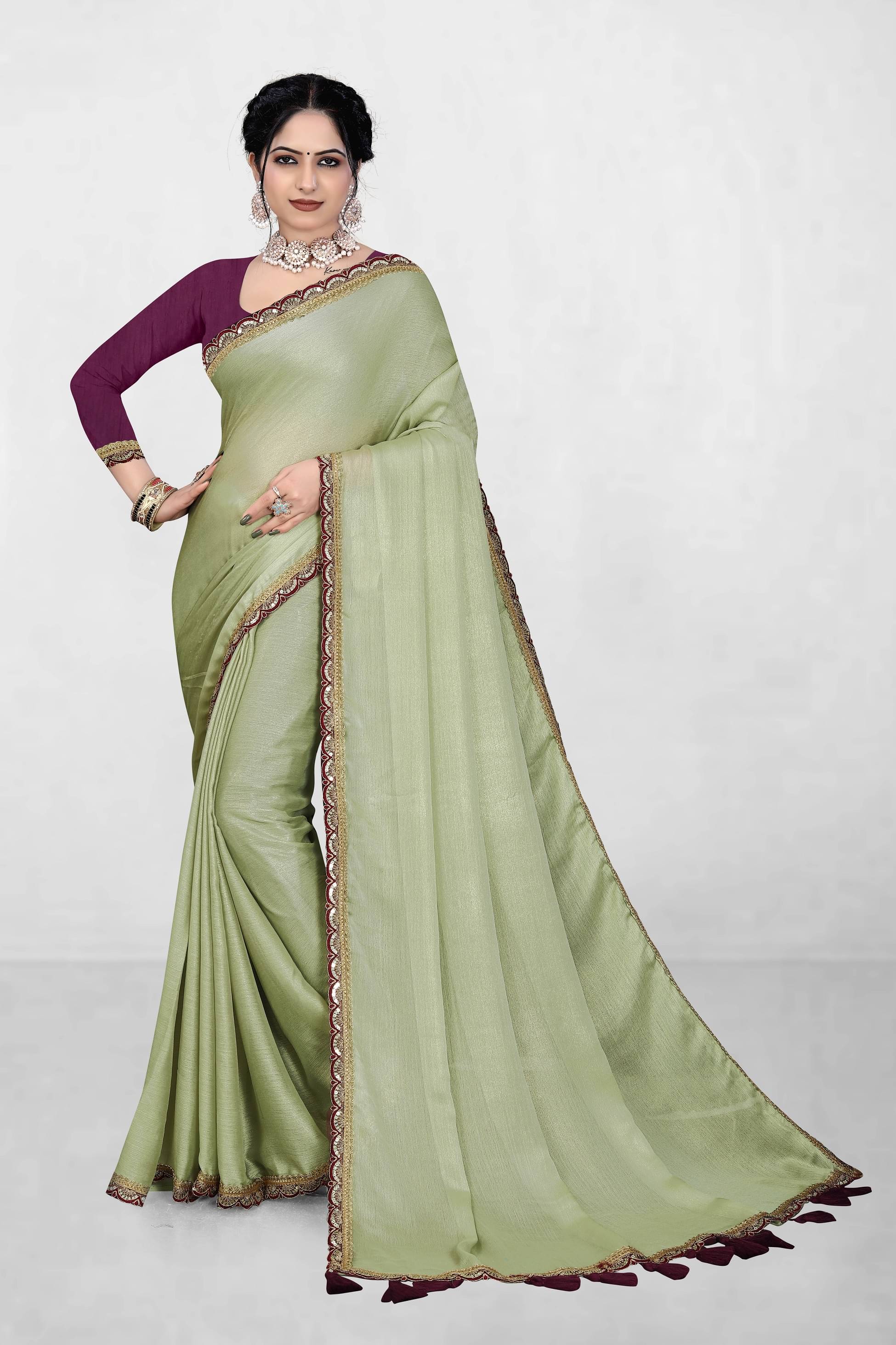     			supalee Tex Chiffon Embroidered Saree With Unstitched Blouse Piece ( Mint Green )