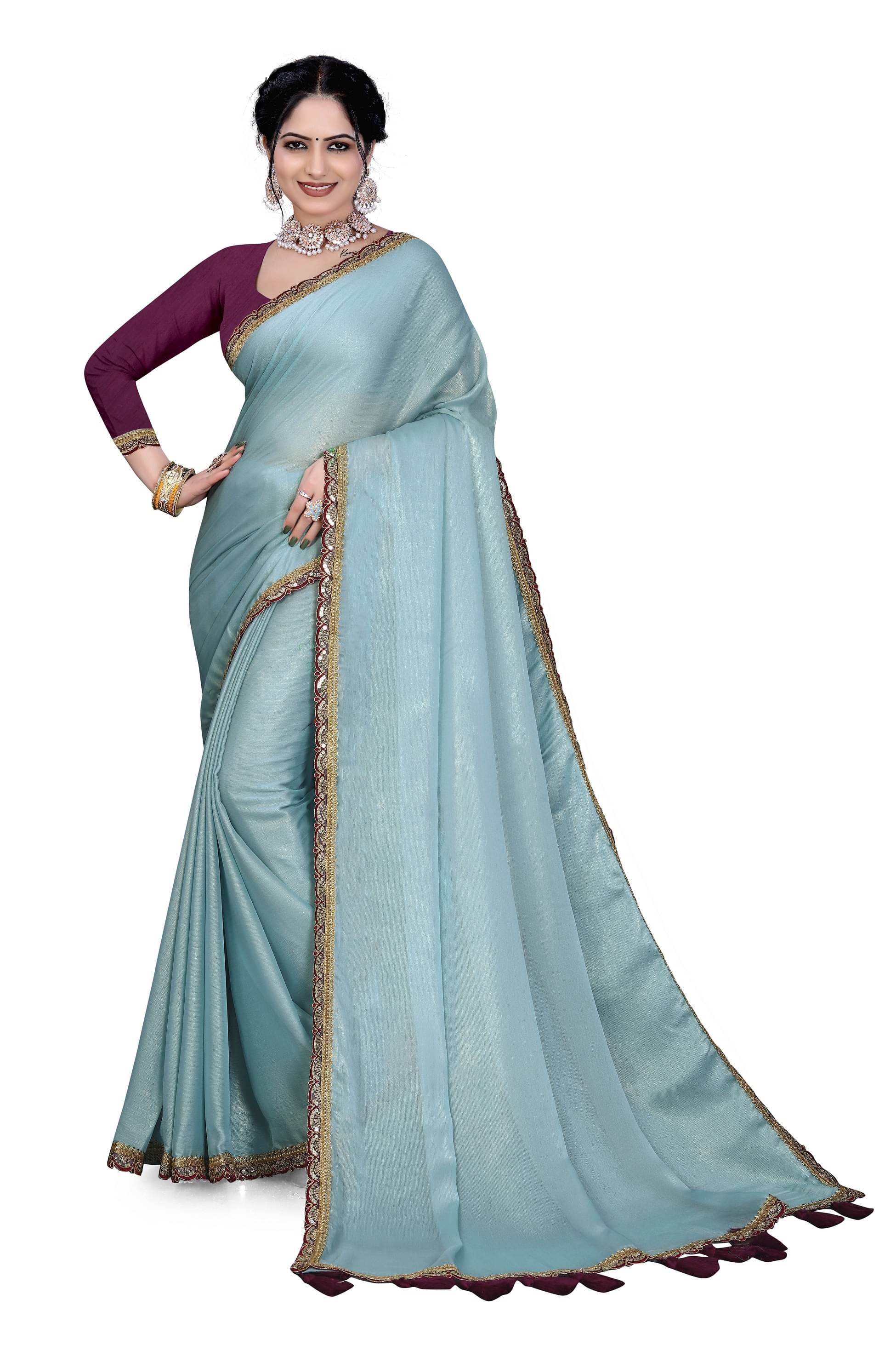     			supalee Tex Chiffon Embroidered Saree With Unstitched Blouse Piece ( SkyBlue )