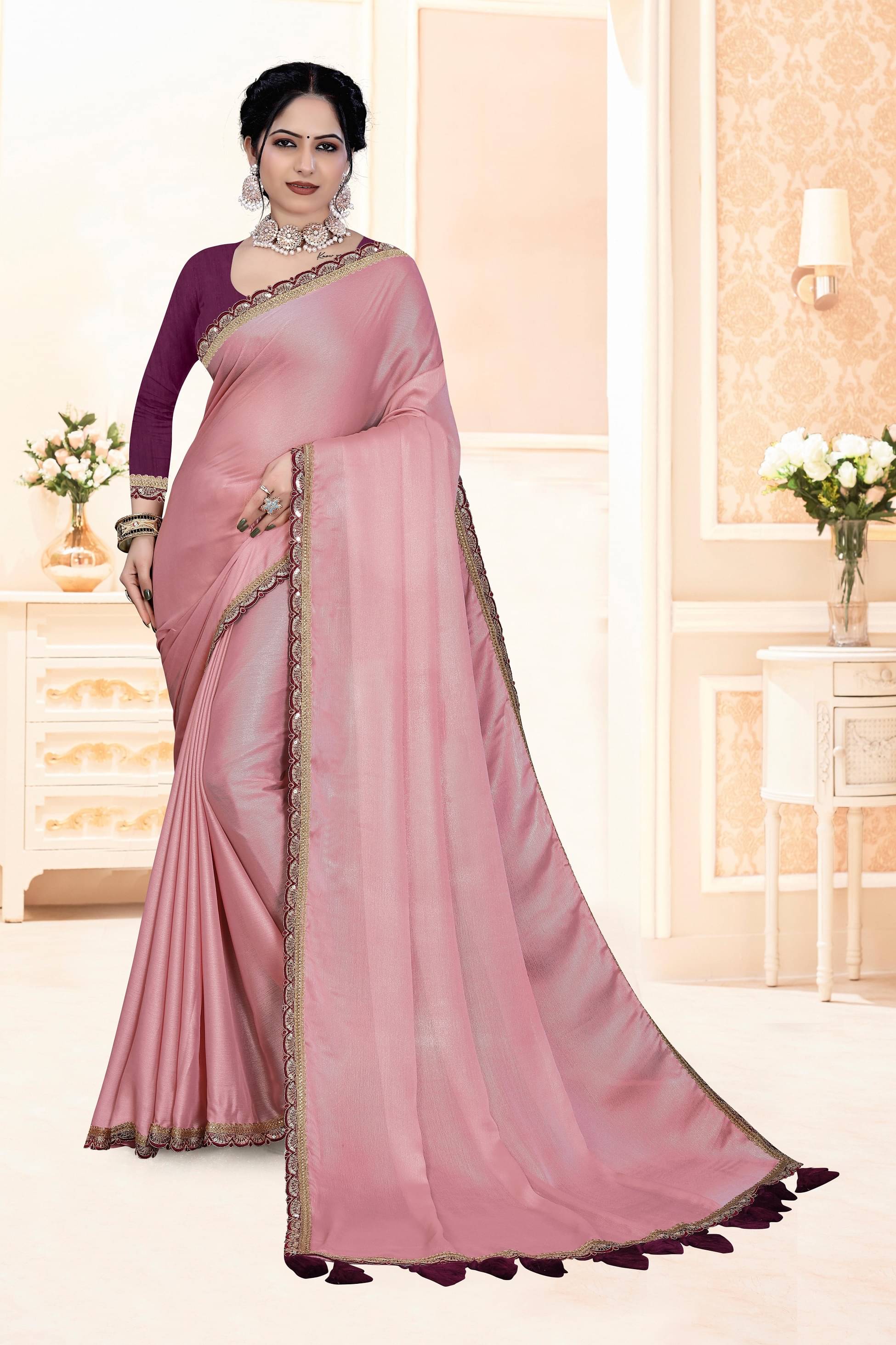     			supalee Tex Chiffon Embroidered Saree With Unstitched Blouse Piece ( Pink )