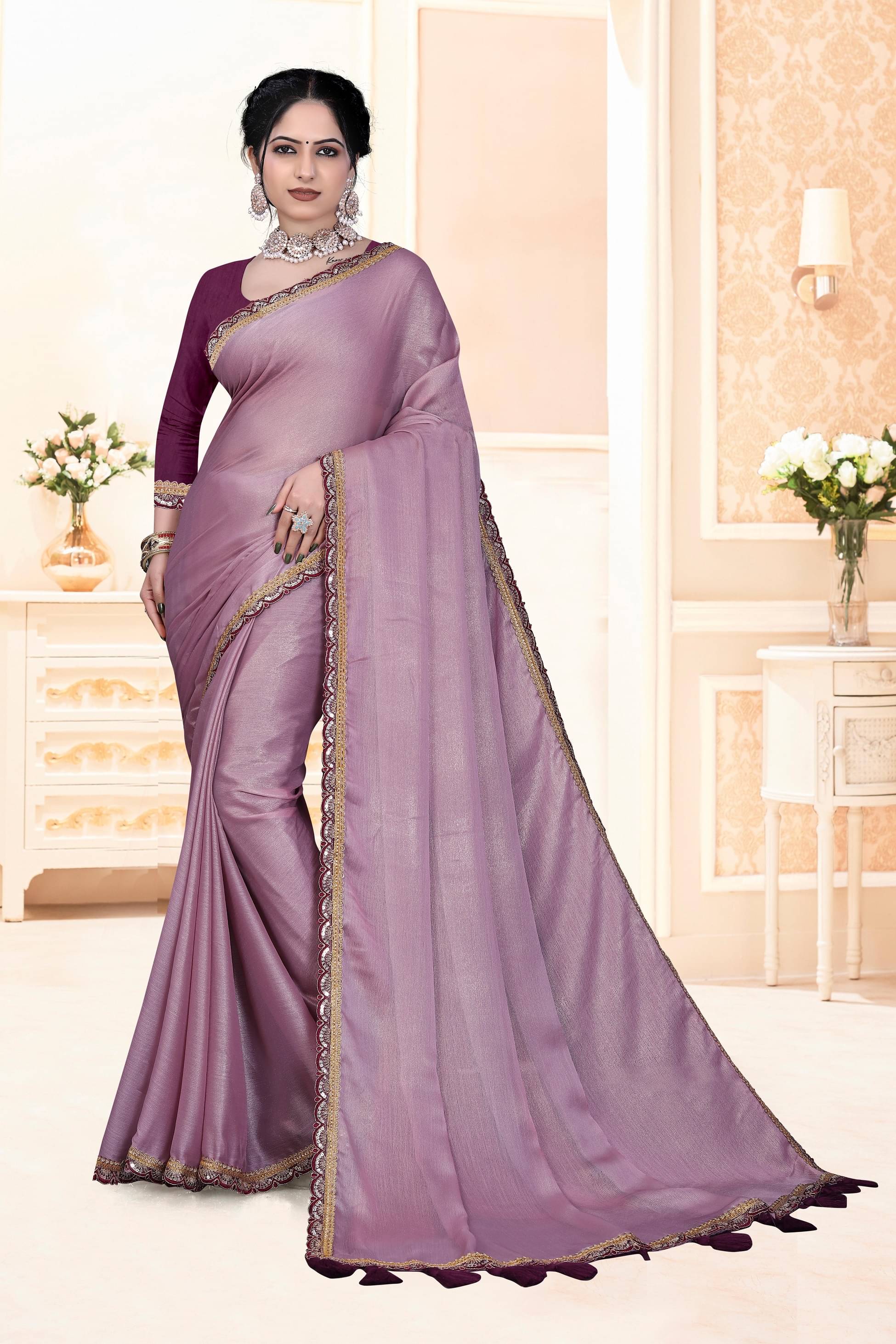 supalee Tex Chiffon Embroidered Saree With Unstitched Blouse Piece ( Lavender ) supalee Tex Chiffon Embroidered Saree With Unstitched Blouse Piece ( Lavender )