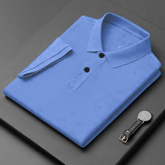 CATBUNNY Pack of 1 Cotton Regular Fit Solid Half Sleeves Men's Polo T Shirt ( Sky Blue )