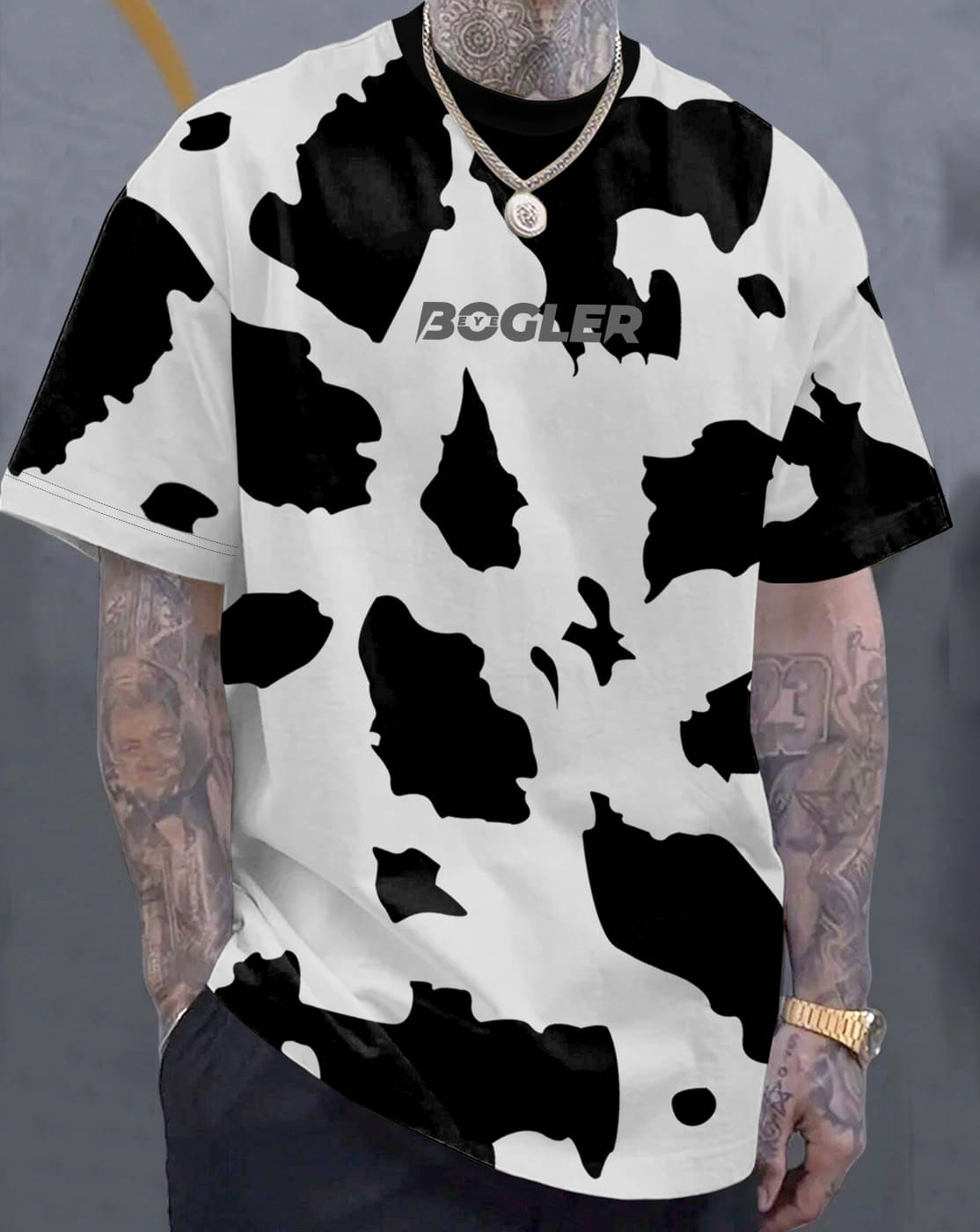     			Eyebogler Cotton Blend Oversized Fit Printed Half Sleeves Men's Round T-Shirt - White ( Pack of 1 )