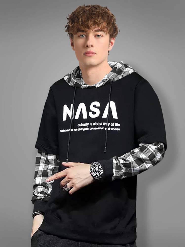     			Eyebogler Cotton Blend Oversized Fit Printed Full Sleeves Men's Hooded T-Shirt - Black ( Pack of 1 )