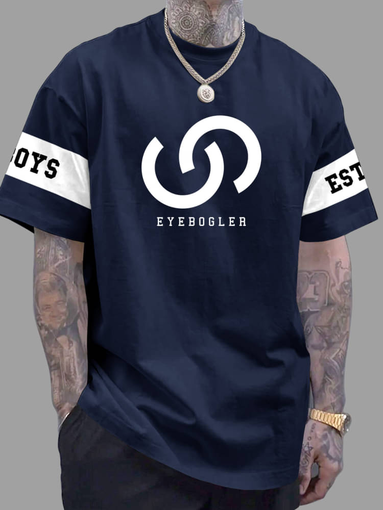     			Eyebogler Cotton Blend Oversized Fit Printed Half Sleeves Men's Round T-Shirt - Navy ( Pack of 1 )