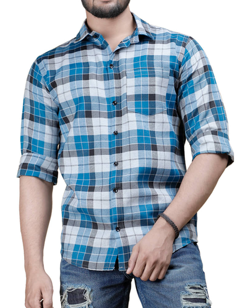     			Eyebogler Cotton Blend Regular Fit Checks Full Sleeves Men's Casual Shirt - Blue ( Pack of 1 )