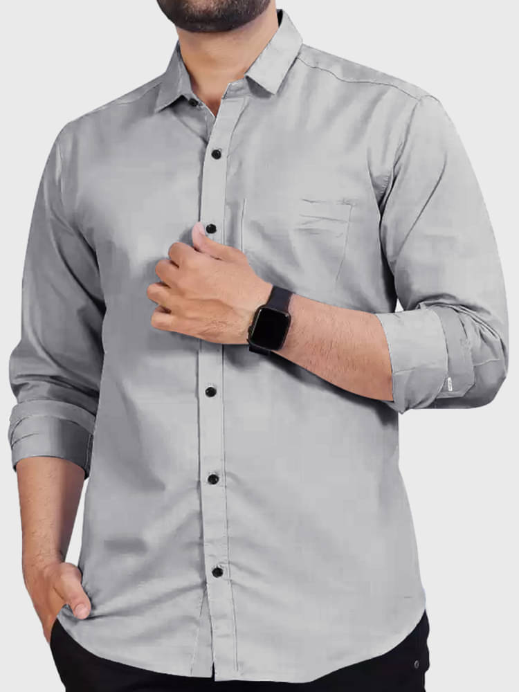 Eyebogler Cotton Blend Regular Fit Solids Full Sleeves Men's Casual Shirt - Silver ( Pack of 1 ) Eyebogler Cotton Blend Regular Fit Solids Full Sleeves Men's Casual Shirt - Silver ( Pack of 1 )