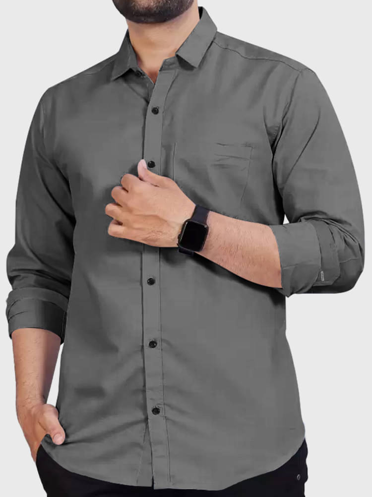 Eyebogler Cotton Blend Regular Fit Solids Full Sleeves Men's Casual Shirt - Grey ( Pack of 1 ) Eyebogler Cotton Blend Regular Fit Solids Full Sleeves Men's Casual Shirt - Grey ( Pack of 1 )