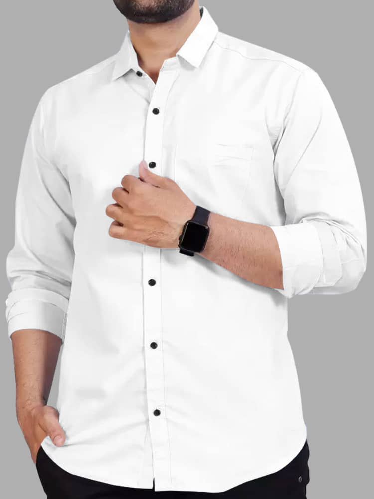 Eyebogler Cotton Blend Regular Fit Solids Full Sleeves Men's Casual Shirt - White ( Pack of 1 )