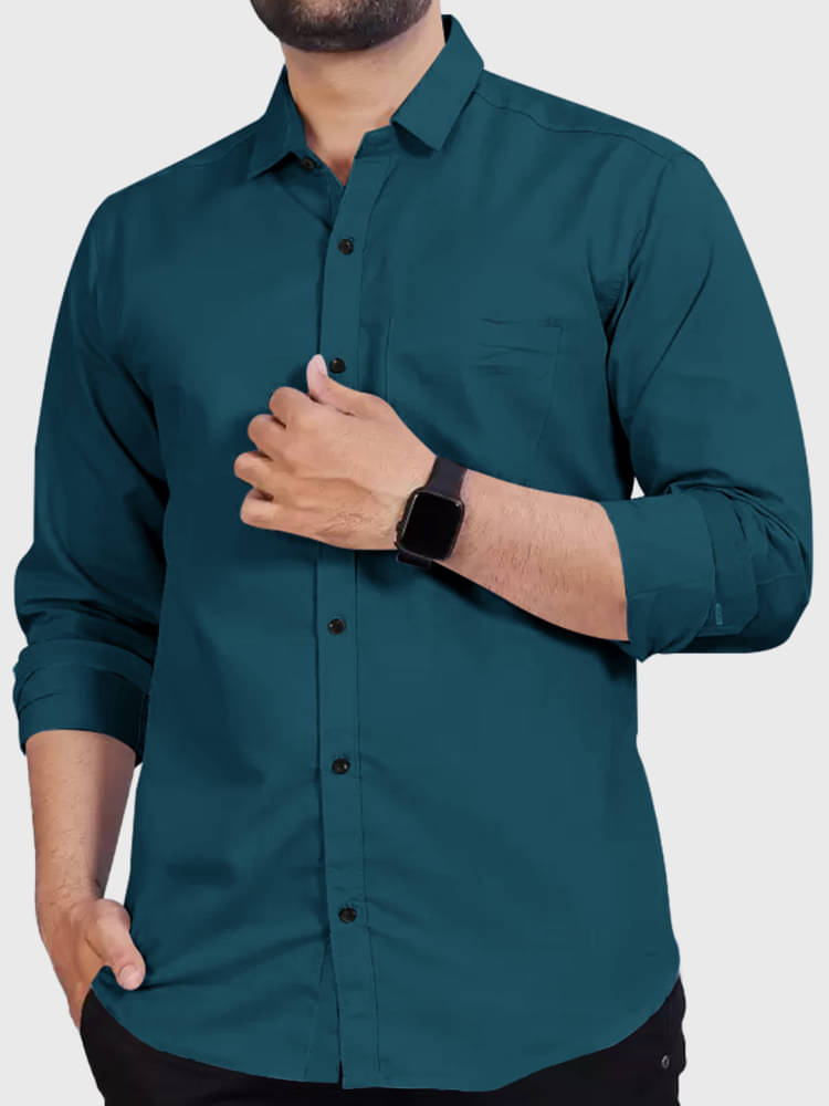     			Eyebogler Cotton Blend Regular Fit Solids Full Sleeves Men's Casual Shirt - Turquoise ( Pack of 1 )