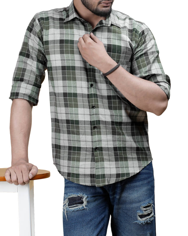 Eyebogler Cotton Blend Regular Fit Checks Full Sleeves Men's Casual Shirt - Sea Green ( Pack of 1 )