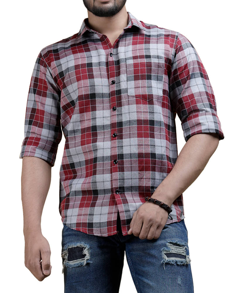     			Eyebogler Cotton Blend Regular Fit Checks Full Sleeves Men's Casual Shirt - Red ( Pack of 1 )