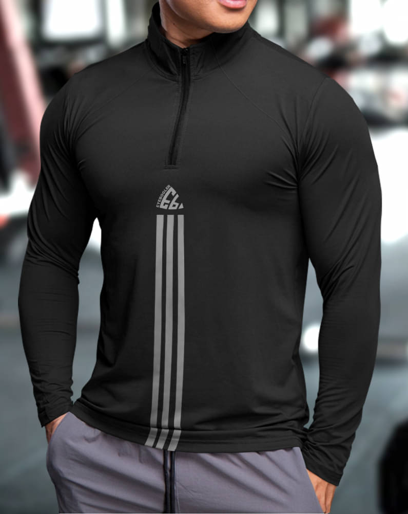     			Eyebogler Polyester Regular Fit Striped Full Sleeves Men's High Neck T-Shirt - Black ( Pack of 1 )