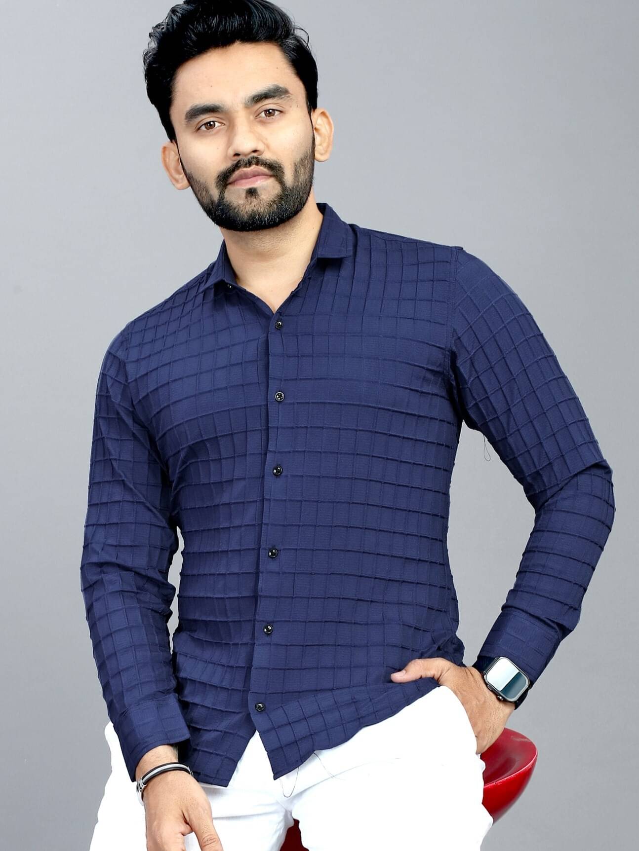     			FABRIPPLE Poly Cotton Regular Fit Self Design Full Sleeves Men's Casual Shirt - Blue ( Pack of 1 )