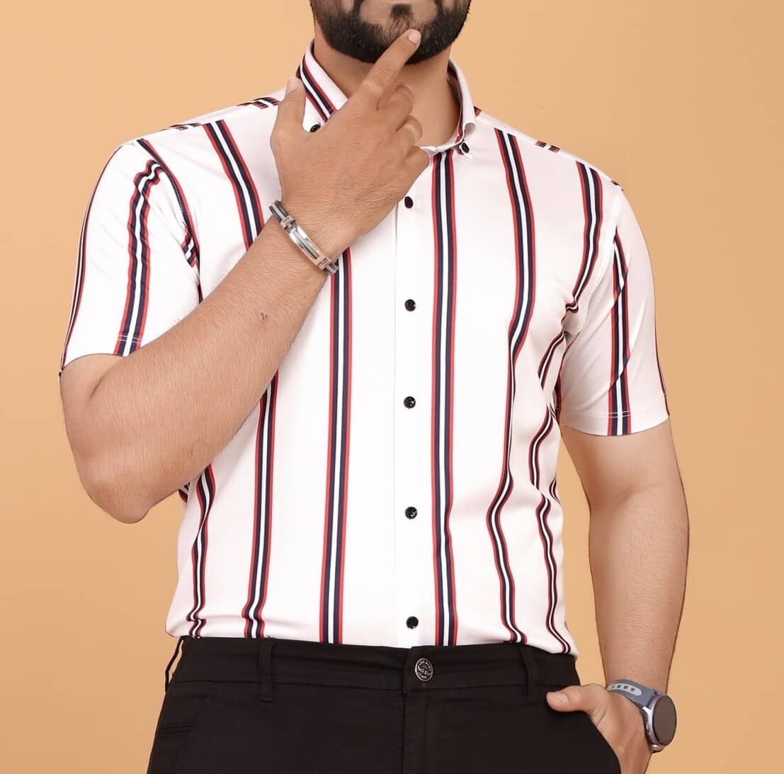 FABRIPPLE Poly Cotton Regular Fit Self Design Half Sleeves Men's Casual Shirt - White ( Pack of 1 )