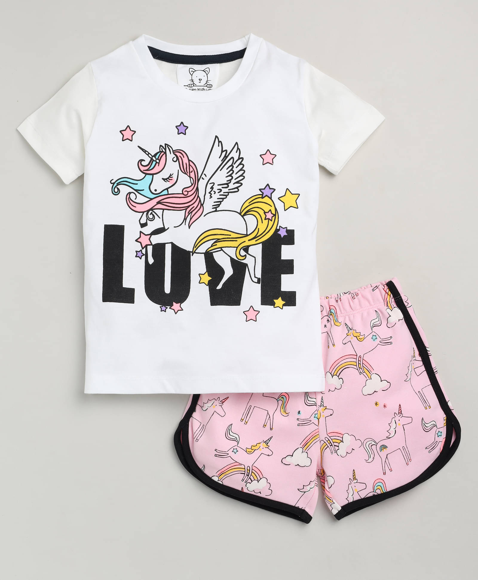 Lazy Shark Pack of 1 Girls Cotton Blend T-shirt & Shorts ( White ) Lazy Shark Pack of 1 Girls Cotton Blend T-shirt & Shorts ( White )