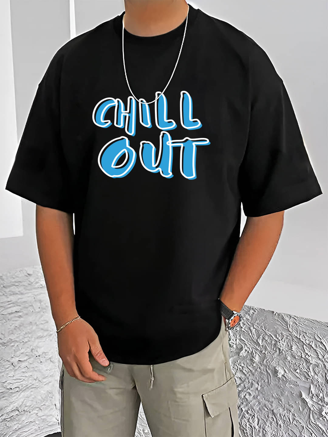     			MANLINO Cotton Blend Oversized Fit Printed Half Sleeves Men's Round T-Shirt - multicolor4 ( Pack of 1 )