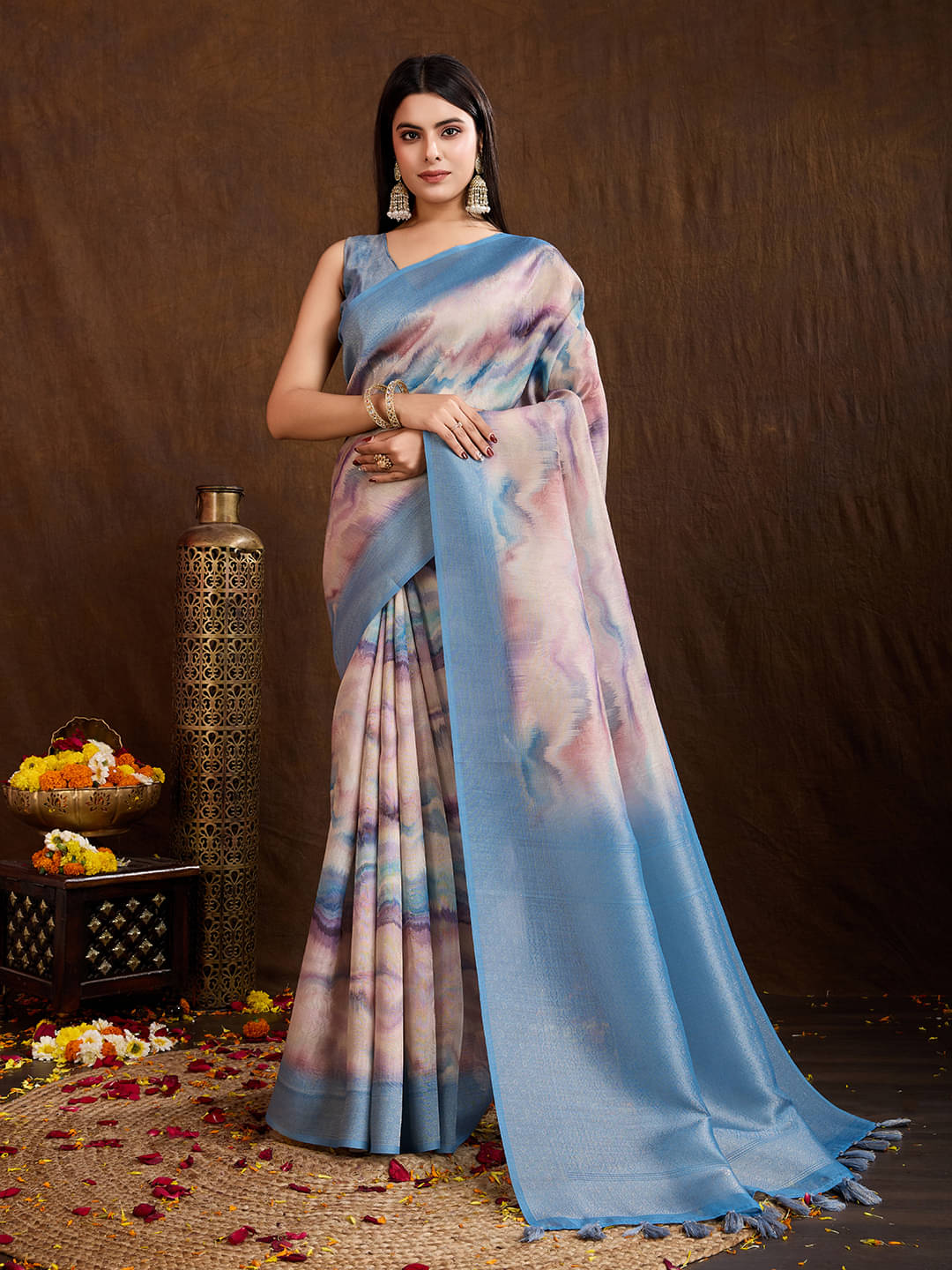 MANTROTSAV Tissue Printed Saree With Unstitched Blouse Piece ( Blue ) MANTROTSAV Tissue Printed Saree With Unstitched Blouse Piece ( Blue )