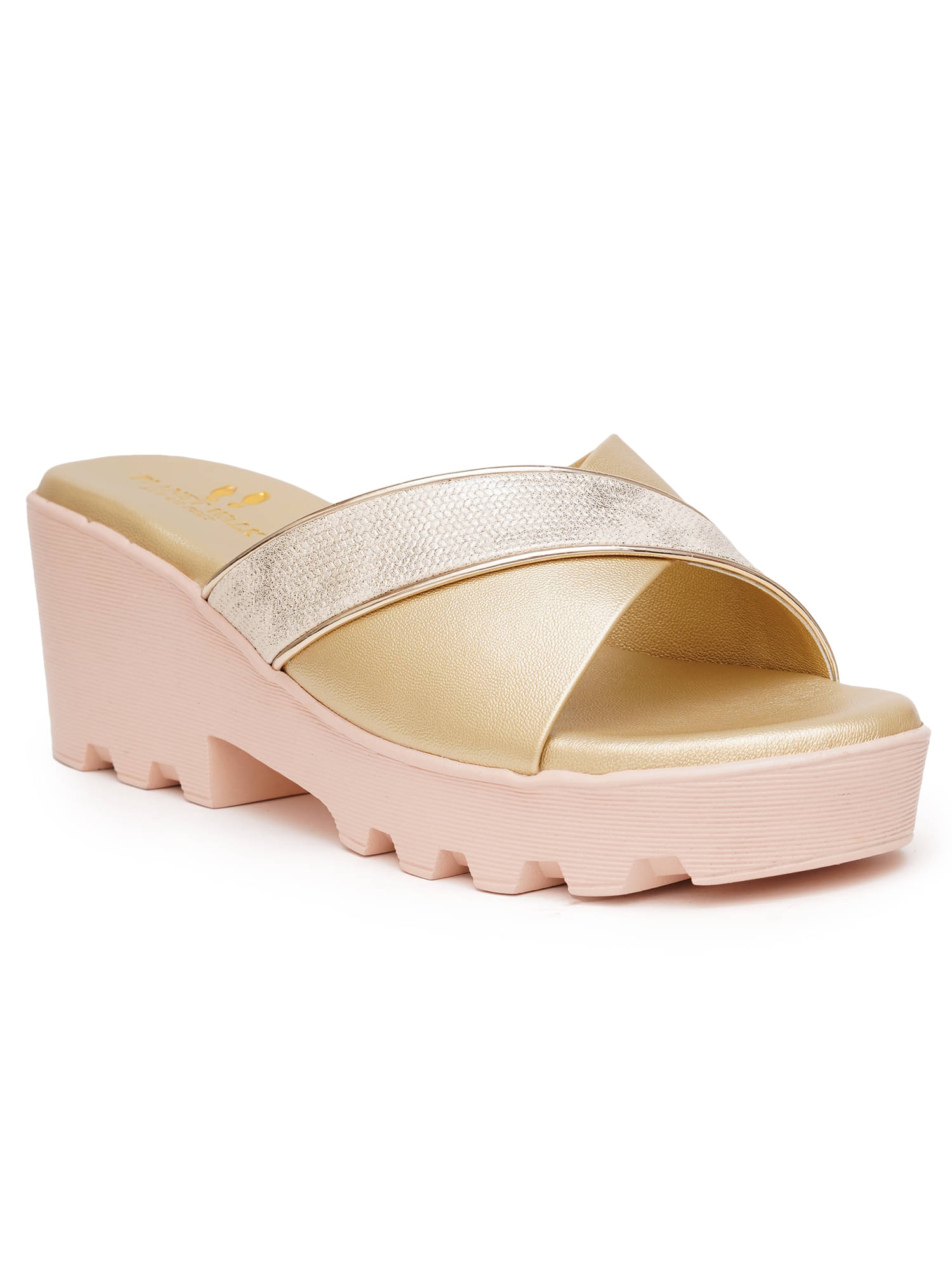     			PLANET WALK Gold Women's Slip On Heels