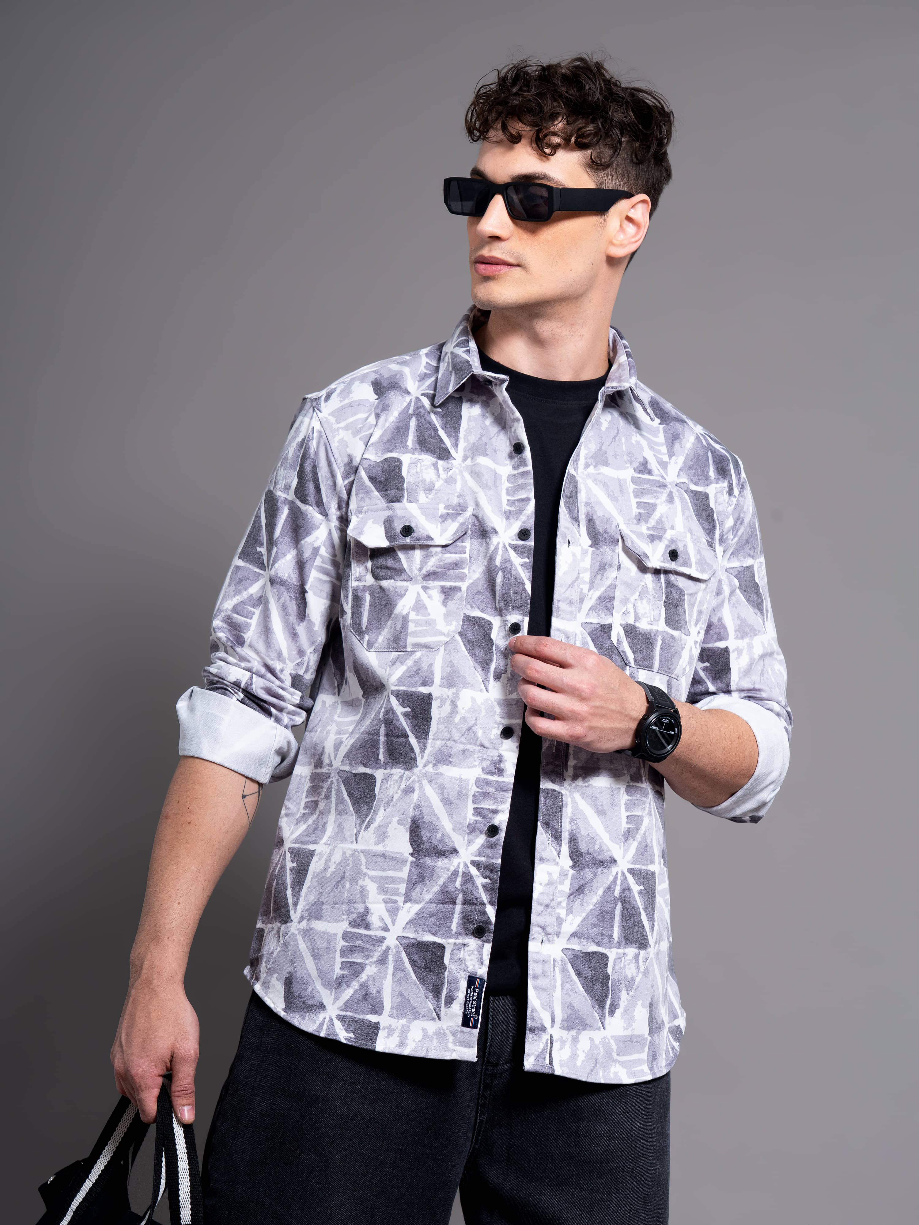 Paul Street Cotton Blend Slim Fit Printed Full Sleeves Men's Casual Shirt - Grey ( Pack of 1 )