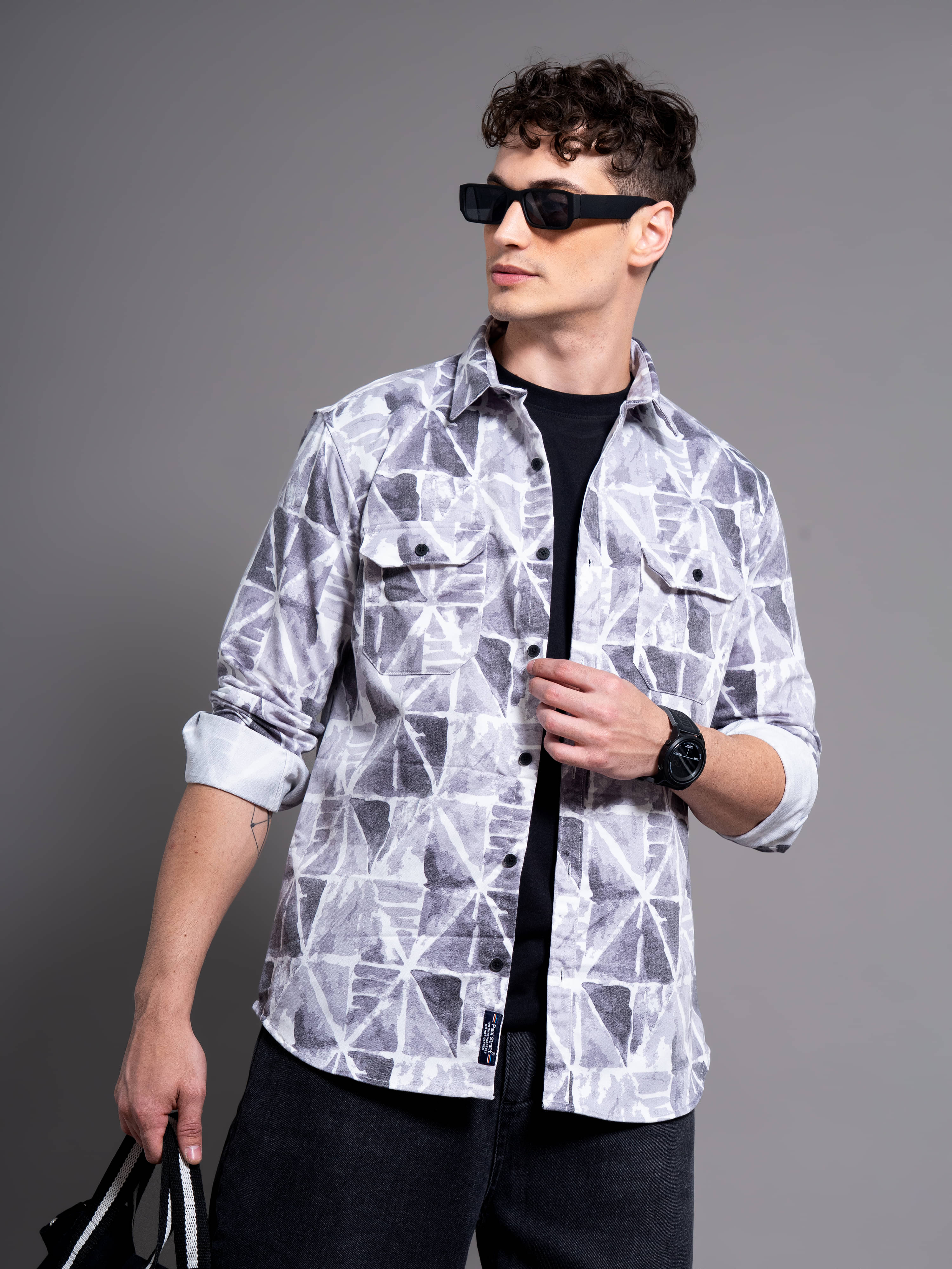 Paul Street Cotton Blend Slim Fit Printed Full Sleeves Men's Casual Shirt - Grey ( Pack of 1 )     			Paul Street Cotton Blend Slim Fit Printed Full Sleeves Men's Casual Shirt - Grey ( Pack of 1 )
