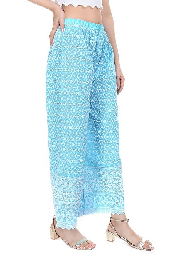 Riza Collections Pack of 1 Cotton Straight Women's Palazzos ( Light Blue ) Riza Collections Pack of 1 Cotton Straight Women's Palazzos ( Light Blue )