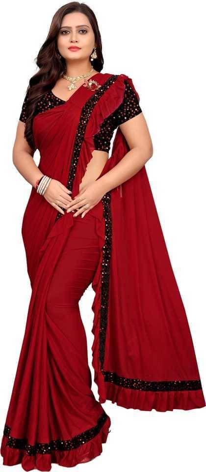 SIMRISH Lycra Embellished Saree With Unstitched Blouse Piece ( Red ) SIMRISH Lycra Embellished Saree With Unstitched Blouse Piece ( Red )