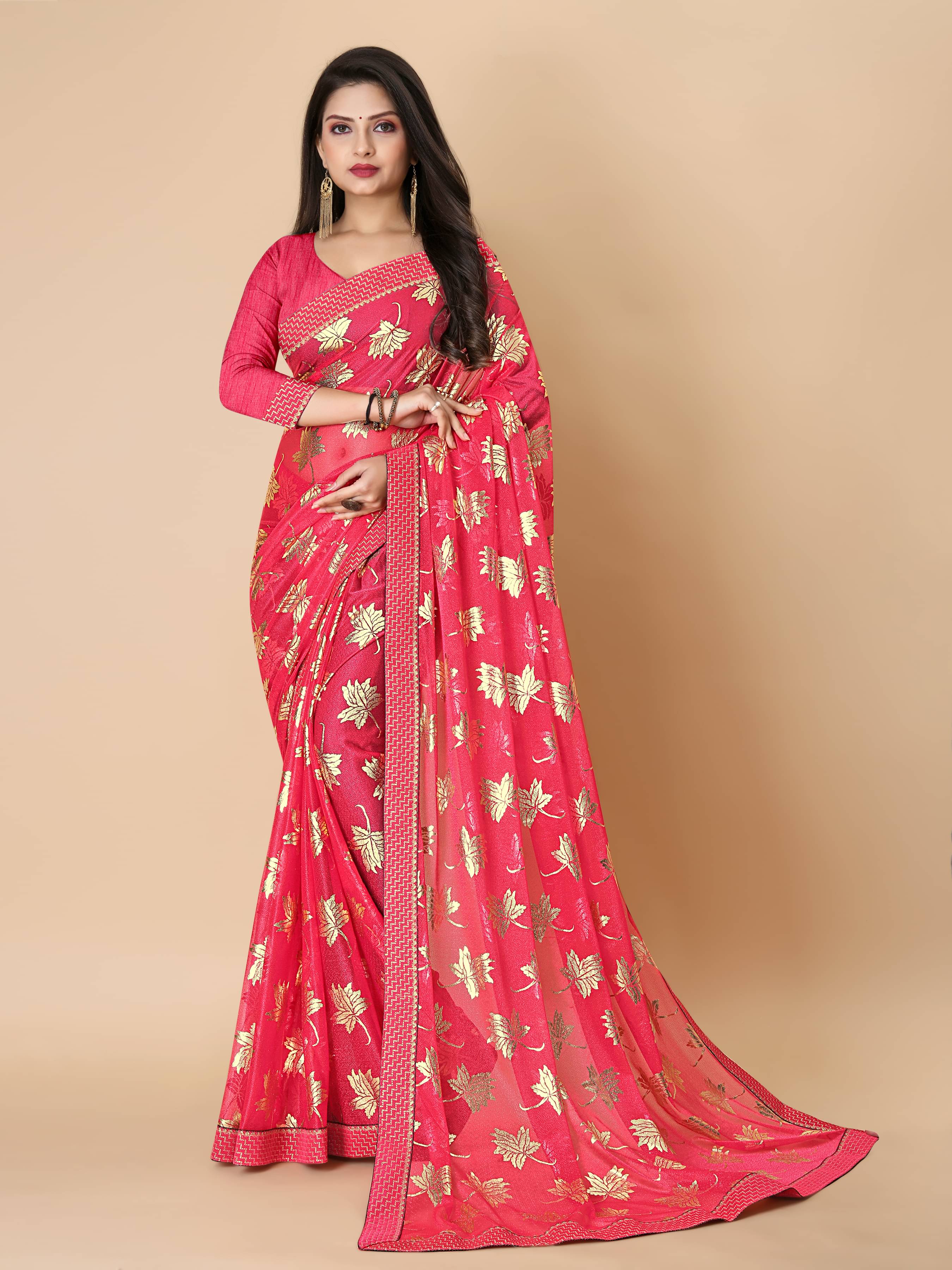 SIMRISH Lycra Embellished Saree With Unstitched Blouse Piece ( Pink ) SIMRISH Lycra Embellished Saree With Unstitched Blouse Piece ( Pink )